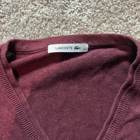 Lacoste Maroon V-Neck Pullover - Picture 2 of 2